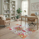 Vibrant Pink Yellow Floral Medallion Rug