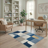 Blue Geometric Abstract Blue and Teal Area Rug