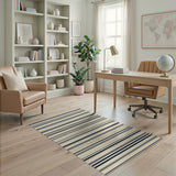 Navy Ivory Striped Geometric Area Rug
