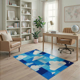 Blue Clouds and Airplane Geometric Area Rug