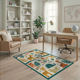 Multi-color and Patterns Whimsical Jungle Safari Kids Area Rug
