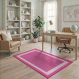 Pink Gingham Check Area Rug with White Border