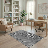 Black White Wavy Geometric Area Rug