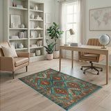 Teal Terracotta Heritage Tribal Geometric Rug