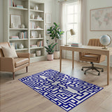Intricate Blue Labyrinth Maze Area Rug
