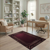Ornate Maroon Gold Art Deco Border Area Rug