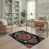 Navy Coral Heart Mandala Area Rug