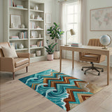 Teal Ocean Waves Crashing Mountains Geometric Rug
