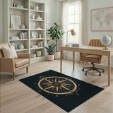 Gold and Silver Vintage Nautical Compass Rose Area Rug