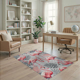 Pink Pink Flamingo Monstera Leaf Area Rug