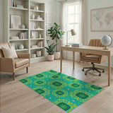 Modern Teal Circuit Board Geometric Rug