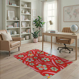 Multi-color and Patterns Vibrant Red Floral Pattern Area Rug