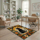 Black Cat Sunset Floral Area Rug