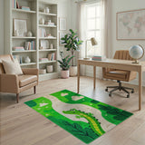 Green Kids Cartoon Playful Green Crocodile Kids Area Rug