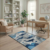 Whimsical Whales Ocean Waves Blue Area Rug