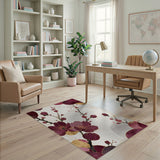 ODIKA Washable Oriental Plum Blossom Area Rug - Low Pile Non-Slip Floral Home Decor
