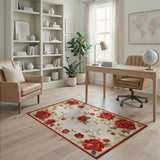 Vintage Red Poppy Floral Area Rug