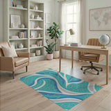 Teal Swirling Wave Area Rug