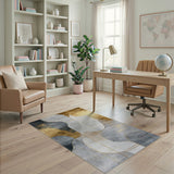 Abstract Gold Fluid Grey Area Rug