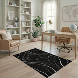 Black White Abstract Wave Abstract Area Rug