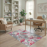 Pink Flamingo Grey Palm Leaf Area Rug