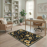 Navy Gold Floral Vintage Area Rug