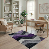 Abstract Area Purple Grey Abstract Wave Area Rug