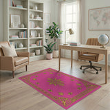 Pink Baroque Area Rug with Gold Ornate Motifs