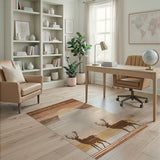 Deer Silhouette Sunset Striped Brown Tan Rug