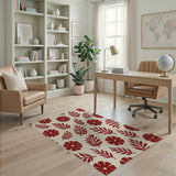 Vintage Red Floral Fern Area Rug