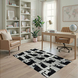 Playful Black Cat Knit Area Rug