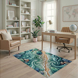 Teal Sea Glass Waves Coastal Beach Rug