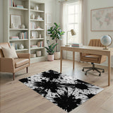 Black White Ink Splatter Feather Area Rug