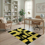 Vibrant Yellow Black Geometric Abstract Area Rug