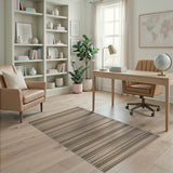 Beige Brown Striped Woven Coastal Rug