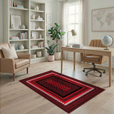 Bold Red Black Heritage Tribal Geometric Rug