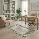 Teal Peach Floral Persian Border Rug