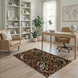 Luxury Black Gold Baroque Floral Area Rug