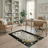 Framed Butterfly Floral Multi-Color Area Rug