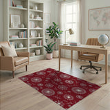 Crimson Red Snowflake Line Art Area Rug