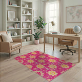 Pink Smiley Flower Kids Area Rug