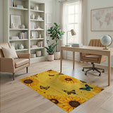 Sunflower Butterfly Yellow Barnwood Area Rug