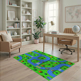 Vibrant Kids Cartoon Road Tree Play Rug