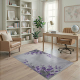 Purple Floral Distressed Grey Area Rug