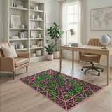 ODIKA Washable Secret Garden Pink & Green Floral Low Pile Rug