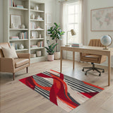 Bold Red Abstract Brushstroke Area Rug