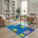 Playful Blue Kids Rug with Yellow Circles