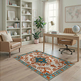 Ornate Teal and Orange Medallion Area Rug