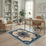Traditional Persian Blue and Teal Blue Teal Persian Medallion Area Rug