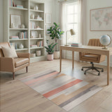 Modern Striped Area Rug in Pink, Grey Beige